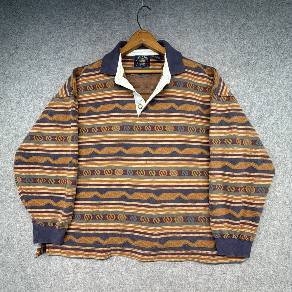Vintage Gant Salty Dog Aztec Striped Rugby Polo Shirt Heavy Cotton XL